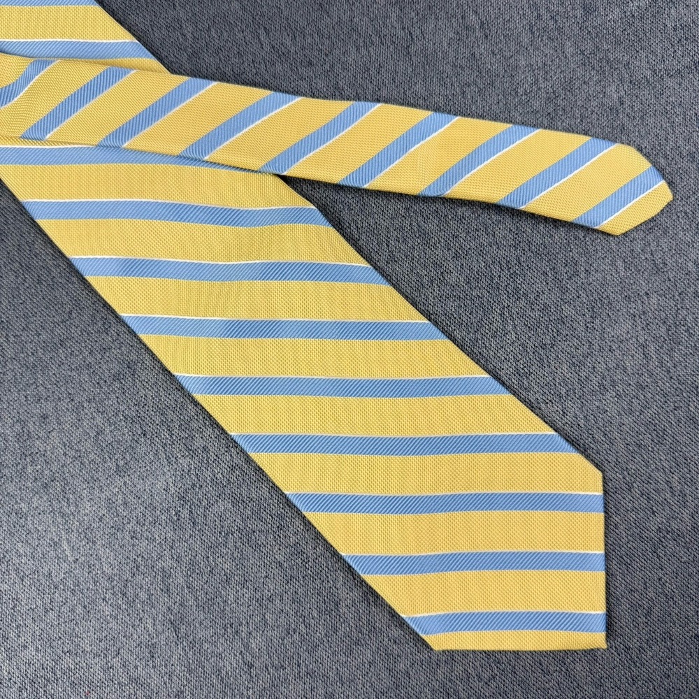 Brooks Brothers Silk Men's Repp Stripe Tie Gold Blue White Made in USA